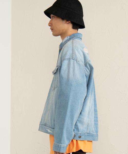 WEGO（ウィゴー）の「WEGO/【セットアップ対応商品】ダメージビッグシルエットデニムジャケット（デニムジャケット・メンズ・インディゴブルー/ライトインディゴブルー・MEDIUM/LARGE）」の11枚目の写真