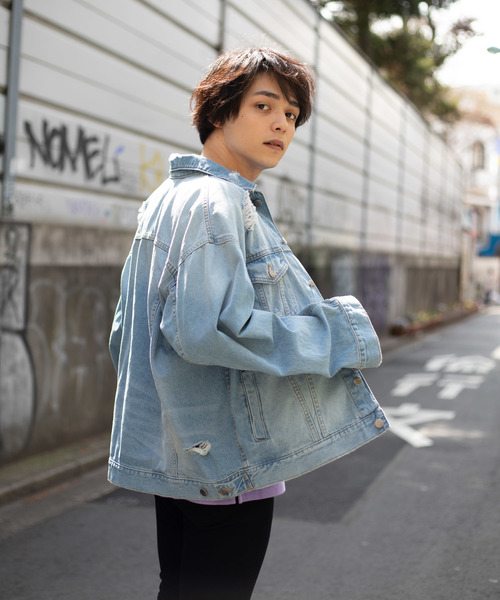 WEGO（ウィゴー）の「WEGO/【セットアップ対応商品】ダメージビッグシルエットデニムジャケット（デニムジャケット・メンズ・インディゴブルー/ライトインディゴブルー・MEDIUM/LARGE）」の19枚目の写真