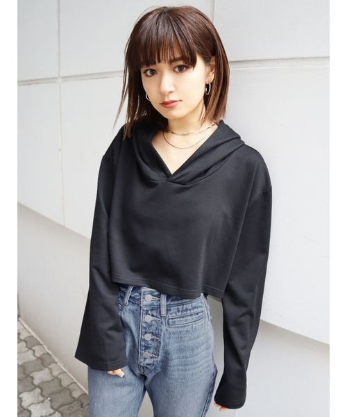 EMODA(エモダ)の「ワイドスリーブミニフーディ(パーカー・レディース・オレンジ/ホワイト/ブラック・FREE)」の1枚目の写真