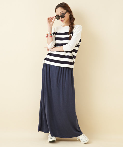 green label relaxing(グリーンレーベルリラクシング)の「GC テンセルポンチ マキシスカート ◆(スカート・レディース・ブラック/グレー/ネイビー・フリー)」の1枚目の写真