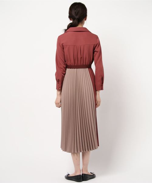 最大12 Offクーポン シャツ衿バイカラープリーツワンピース 無料配達