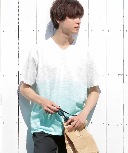 UNION STATION（ユニオンステーション）の「スラブ天竺グラデーションVネックTシャツ（Tシャツ/カットソー・メンズ・ピンク/ブルー/グリーン・LL/S/M/L）」の2枚目の写真