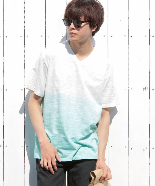 UNION STATION（ユニオンステーション）の「スラブ天竺グラデーションVネックTシャツ（Tシャツ/カットソー・メンズ・ピンク/ブルー/グリーン・LL/S/M/L）」の17枚目の写真