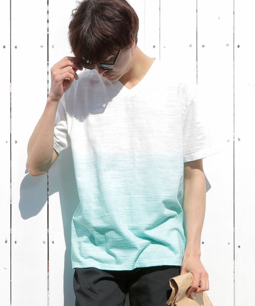 UNION STATION（ユニオンステーション）の「スラブ天竺グラデーションVネックTシャツ（Tシャツ/カットソー・メンズ・ピンク/ブルー/グリーン・LL/S/M/L）」の18枚目の写真