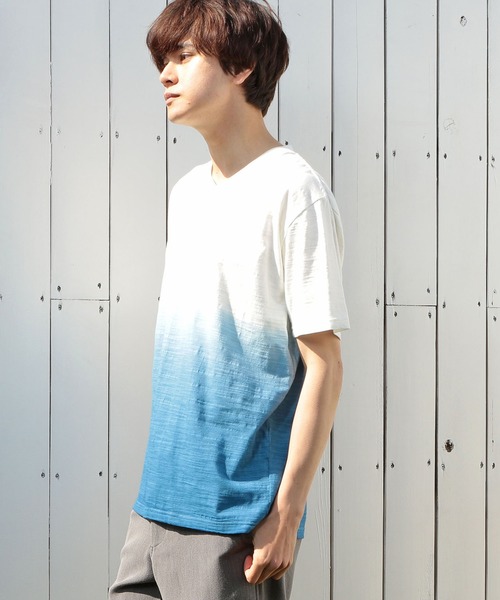 UNION STATION（ユニオンステーション）の「スラブ天竺グラデーションVネックTシャツ（Tシャツ/カットソー・メンズ・ピンク/ブルー/グリーン・LL/S/M/L）」の4枚目の写真