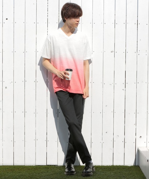 UNION STATION（ユニオンステーション）の「スラブ天竺グラデーションVネックTシャツ（Tシャツ/カットソー・メンズ・ピンク/ブルー/グリーン・LL/S/M/L）」の6枚目の写真