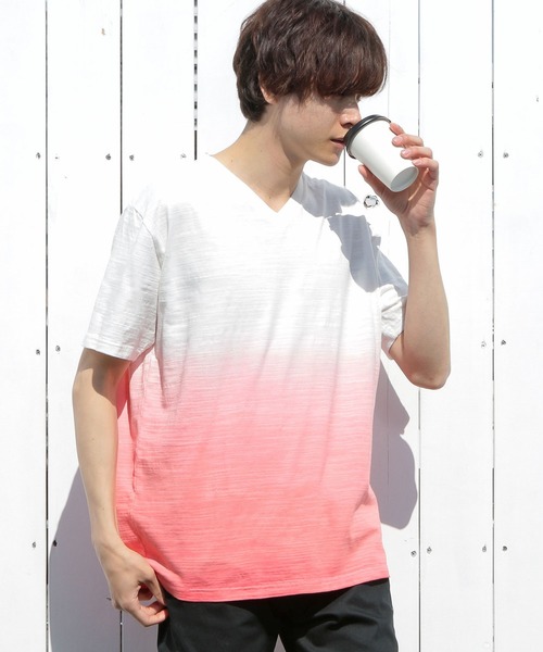 UNION STATION（ユニオンステーション）の「スラブ天竺グラデーションVネックTシャツ（Tシャツ/カットソー・メンズ・ピンク/ブルー/グリーン・LL/S/M/L）」の8枚目の写真