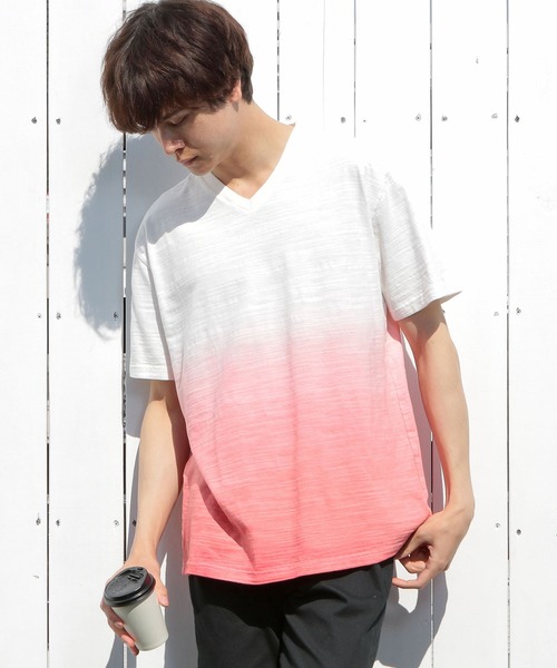 UNION STATION（ユニオンステーション）の「スラブ天竺グラデーションVネックTシャツ（Tシャツ/カットソー・メンズ・ピンク/ブルー/グリーン・LL/S/M/L）」の10枚目の写真