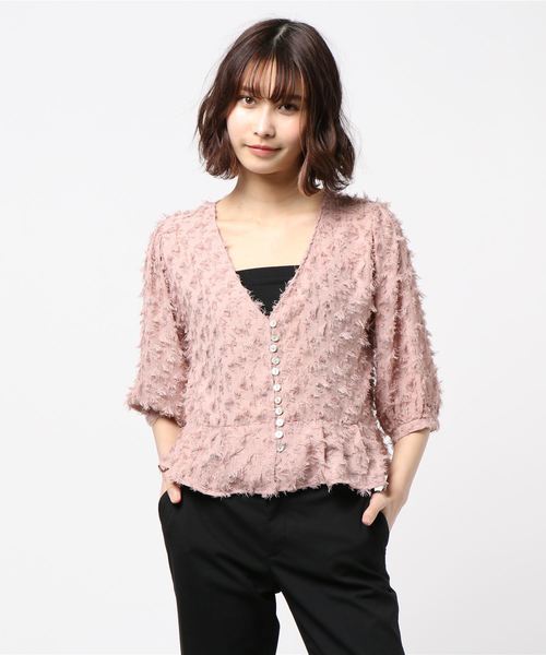 flower(フラワー)の「フェザーフリンジトップ(シャツ/ブラウス・レディース・ピンク/アイボリー・FREE)」の5枚目の写真