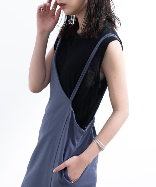 Aunt Marie's（アントマリーズ）の「AUNT MARIE'S リネンアシメキャミワンピース（ワンピース・レディース・ブラック/ベージュ/グレー/ブルー・FREE）」の5枚目の写真