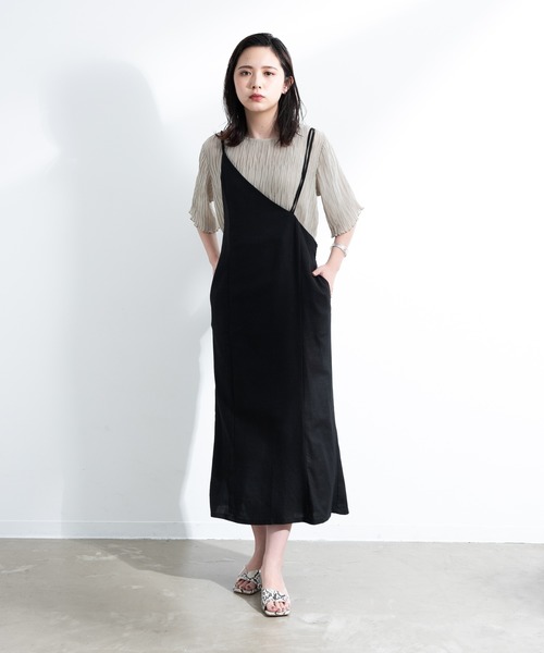 Aunt Marie's（アントマリーズ）の「AUNT MARIE'S リネンアシメキャミワンピース（ワンピース・レディース・ブラック/ベージュ/グレー/ブルー・FREE）」の18枚目の写真