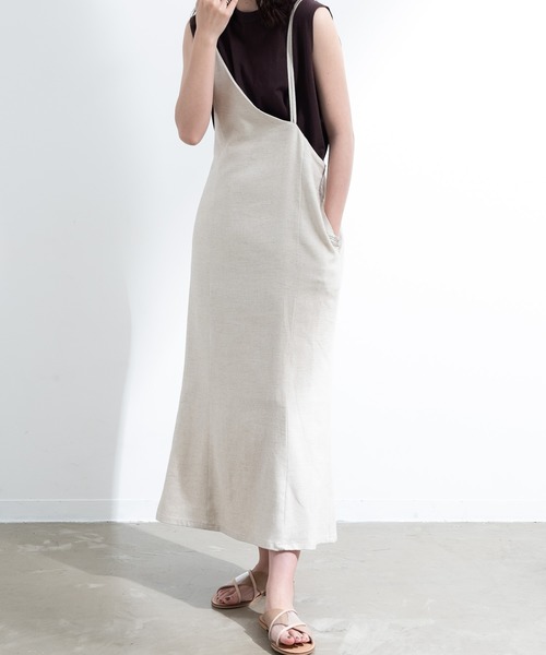 Aunt Marie's（アントマリーズ）の「AUNT MARIE'S リネンアシメキャミワンピース（ワンピース・レディース・ブラック/ベージュ/グレー/ブルー・FREE）」の13枚目の写真