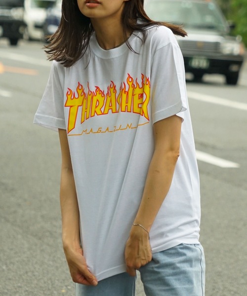 THRASHER(スラッシャー)の「FLAME S/S T-SHIRTS/スラッシャー Tシャツ 半袖 フレイムロゴ ユニセックス クルーネック ストリート スケート(Tシャツ/カットソー・メンズ・ホワイト/ブラック/ネイビー・SMALL/MEDIUM/LARGE/X-LARGE/XX-LARGE)」の20枚目の写真