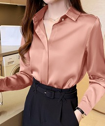 マットサテン長袖開襟シャツ