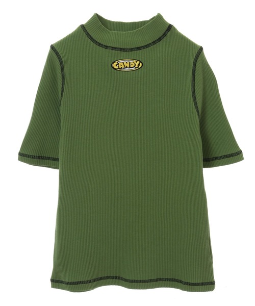 Candy Stripper（キャンディストリッパー）の「BICOLOR STITCH RIB トップス（Tシャツ/カットソー・レディース・アイボリー/ブラック/グリーン/ライム/パープル/ピンク・2）」の5枚目の写真