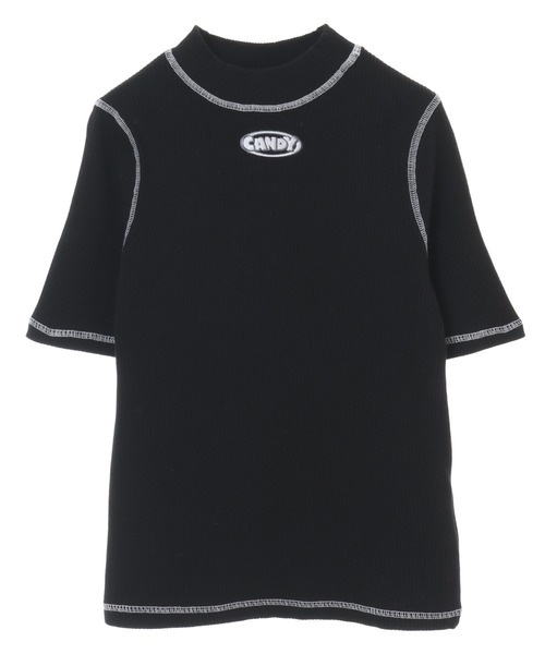 Candy Stripper（キャンディストリッパー）の「BICOLOR STITCH RIB トップス（Tシャツ/カットソー・レディース・アイボリー/ブラック/グリーン/ライム/パープル/ピンク・2）」の3枚目の写真