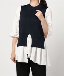 INTERPLANET | 異素材切替ペプラム５分袖プルオーバー(ニット/セーター)