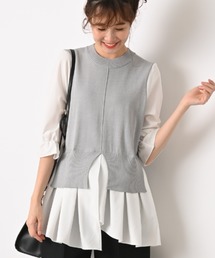 INTERPLANET | 異素材切替ペプラム５分袖プルオーバー(ニット/セーター)