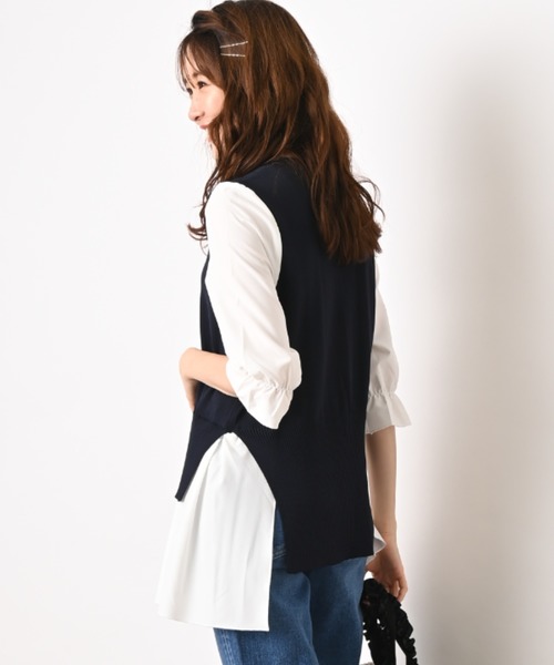 INTERPLANET(インタープラネット)の「異素材切替ペプラム5分袖プルオーバー(ニット/セーター・レディース・ネイビー/グレー/ブラック・FREE)」の10枚目の写真