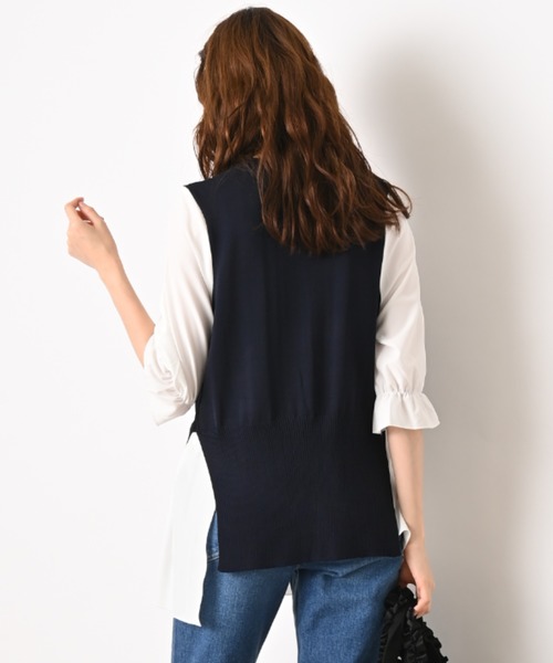 INTERPLANET(インタープラネット)の「異素材切替ペプラム5分袖プルオーバー(ニット/セーター・レディース・ネイビー/グレー/ブラック・FREE)」の9枚目の写真