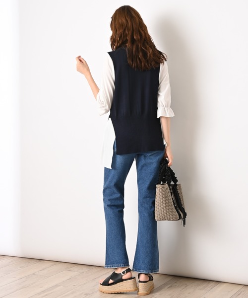 INTERPLANET(インタープラネット)の「異素材切替ペプラム5分袖プルオーバー(ニット/セーター・レディース・ネイビー/グレー/ブラック・FREE)」の12枚目の写真