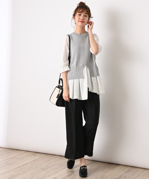 INTERPLANET(インタープラネット)の「異素材切替ペプラム5分袖プルオーバー(ニット/セーター・レディース・ネイビー/グレー/ブラック・FREE)」の18枚目の写真