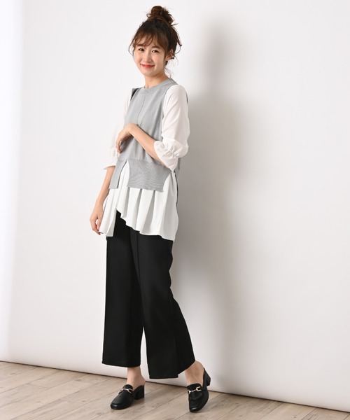 INTERPLANET(インタープラネット)の「異素材切替ペプラム5分袖プルオーバー(ニット/セーター・レディース・ネイビー/グレー/ブラック・FREE)」の17枚目の写真