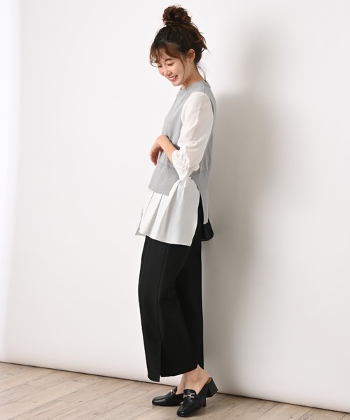 INTERPLANET(インタープラネット)の「異素材切替ペプラム5分袖プルオーバー(ニット/セーター・レディース・ネイビー/グレー/ブラック・FREE)」の16枚目の写真