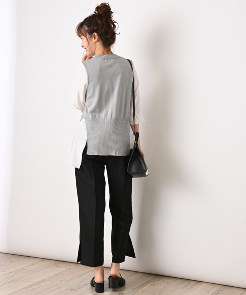 INTERPLANET(インタープラネット)の「異素材切替ペプラム5分袖プルオーバー(ニット/セーター・レディース・ネイビー/グレー/ブラック・FREE)」の15枚目の写真