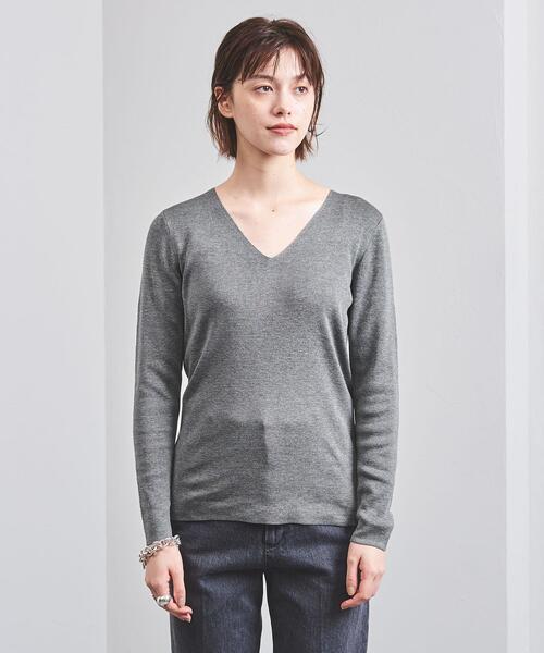 UNITED ARROWS（ユナイテッドアローズ）の「UBCB C/SI FULL/N Vネック ニット（ニット/セーター・レディース・オフホワイト/ダークグレー/ロイヤルブルー・フリー）」の4枚目の写真