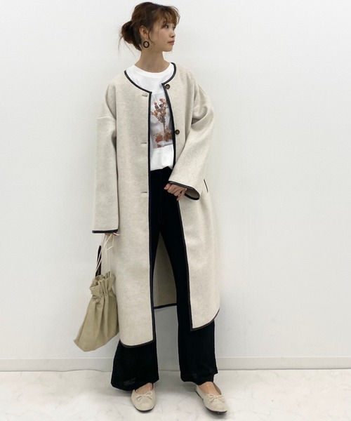 archives（アルシーヴ）の「ダブルフェイスパイピングコート（ノーカラーコート・レディース・ベージュ/アイボリー/モカ・MEDIUM）」の12枚目の写真