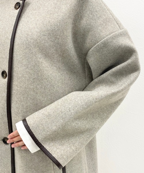archives（アルシーヴ）の「ダブルフェイスパイピングコート（ノーカラーコート・レディース・ベージュ/アイボリー/モカ・MEDIUM）」の14枚目の写真