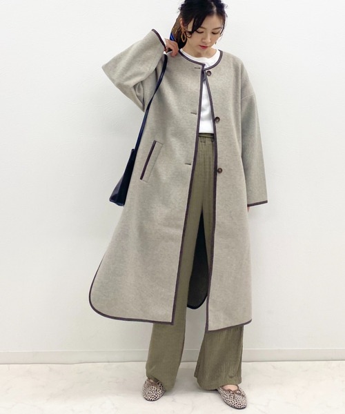 archives（アルシーヴ）の「ダブルフェイスパイピングコート（ノーカラーコート・レディース・ベージュ/アイボリー/モカ・MEDIUM）」の9枚目の写真