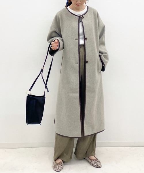 archives（アルシーヴ）の「ダブルフェイスパイピングコート（ノーカラーコート・レディース・ベージュ/アイボリー/モカ・MEDIUM）」の11枚目の写真