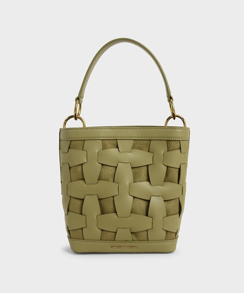 CHARLES & KEITH（チャールズ & キース）の「ウェーブディテール バケツバッグ / Weave Detail Bucket Bag（ショルダーバッグ・レディース・ブラック/ブルー/ブラウン系その他/セージグリーン・M）」の3枚目の写真