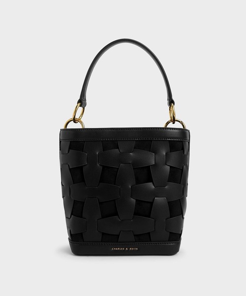 CHARLES & KEITH（チャールズ & キース）の「ウェーブディテール バケツバッグ / Weave Detail Bucket Bag（ショルダーバッグ・レディース・ブラック/ブルー/ブラウン系その他/セージグリーン・M）」の1枚目の写真
