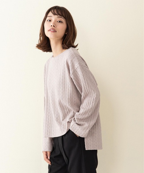 INNOCENT BLUE（イノセントブルー）の「【innocent blue/イノセントブルー】ケーブルニットソークルー　ニットよりも気軽に着られる「ニットソー素材」（ニット/セーター・レディース・ライトベージュ/グリーン/ブラウン/アイボリー/ブラック・MEDIUM）」の4枚目の写真