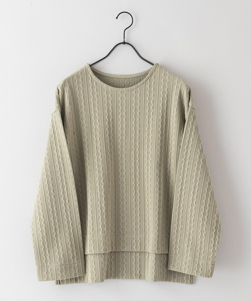 INNOCENT BLUE（イノセントブルー）の「【innocent blue/イノセントブルー】ケーブルニットソークルー　ニットよりも気軽に着られる「ニットソー素材」（ニット/セーター・レディース・ライトベージュ/グリーン/ブラウン/アイボリー/ブラック・MEDIUM）」の5枚目の写真