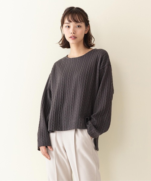 INNOCENT BLUE（イノセントブルー）の「【innocent blue/イノセントブルー】ケーブルニットソークルー　ニットよりも気軽に着られる「ニットソー素材」（ニット/セーター・レディース・ライトベージュ/グリーン/ブラウン/アイボリー/ブラック・MEDIUM）」の2枚目の写真