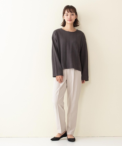 INNOCENT BLUE（イノセントブルー）の「【innocent blue/イノセントブルー】ケーブルニットソークルー　ニットよりも気軽に着られる「ニットソー素材」（ニット/セーター・レディース・ライトベージュ/グリーン/ブラウン/アイボリー/ブラック・MEDIUM）」の6枚目の写真