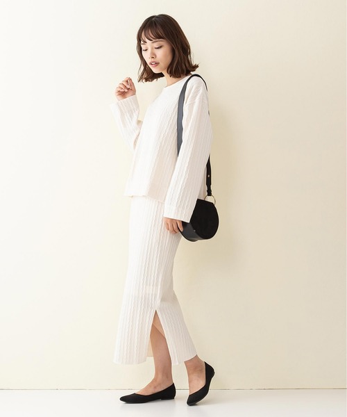 INNOCENT BLUE（イノセントブルー）の「【innocent blue/イノセントブルー】ケーブルニットソークルー　ニットよりも気軽に着られる「ニットソー素材」（ニット/セーター・レディース・ライトベージュ/グリーン/ブラウン/アイボリー/ブラック・MEDIUM）」の12枚目の写真