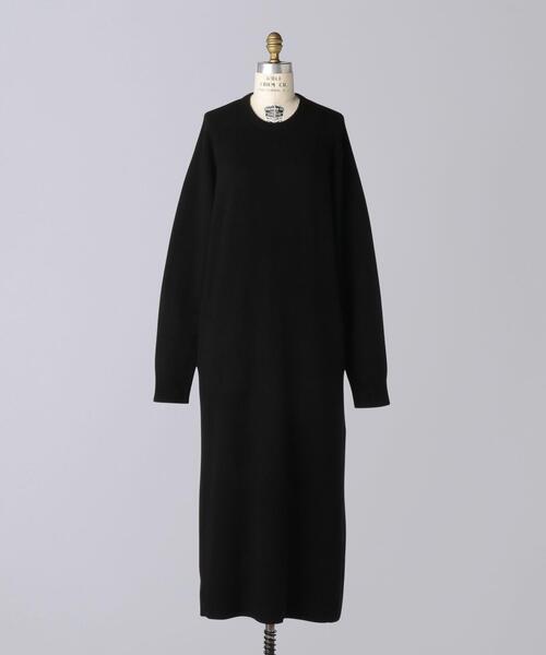 ブラミンク ウールカシミヤ18Gタートルニットワンピース ロング