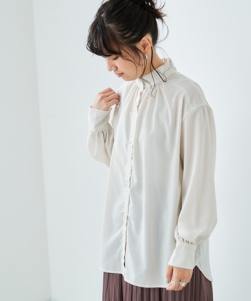 cepo（セポ）の「パイピングスタンドネックブラウス（シャツ/ブラウス・レディース・ベージュ/オフホワイト/サックスブルー・M）」の4枚目の写真