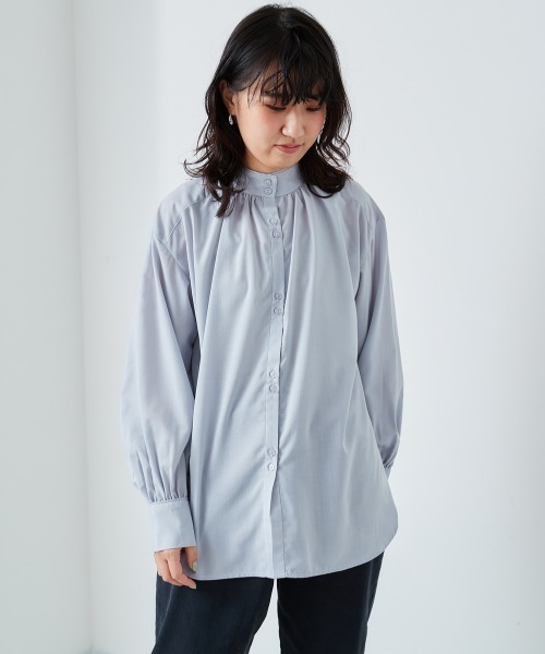 cepo（セポ）の「パイピングスタンドネックブラウス（シャツ/ブラウス・レディース・ベージュ/オフホワイト/サックスブルー・M）」の8枚目の写真