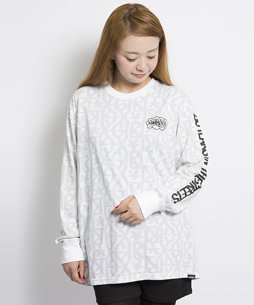 X-girl（エックスガール）の「HAZE LOGO ALL-OVER PRINT L/S TEE（Tシャツ/カットソー・レディース・ホワイト/アッシュ/ピンク・1/2）」の11枚目の写真