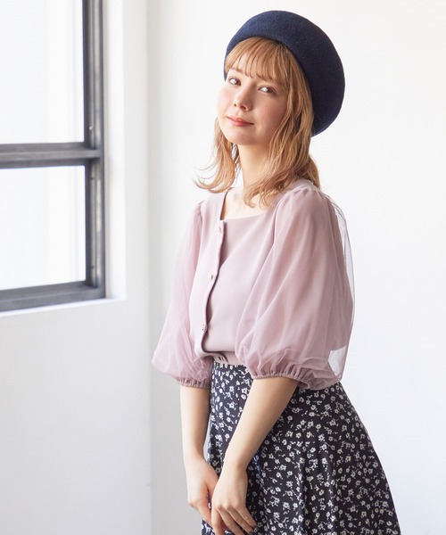 Honeys（ハニーズ）の「袖異素材ブラウス（シャツ/ブラウス