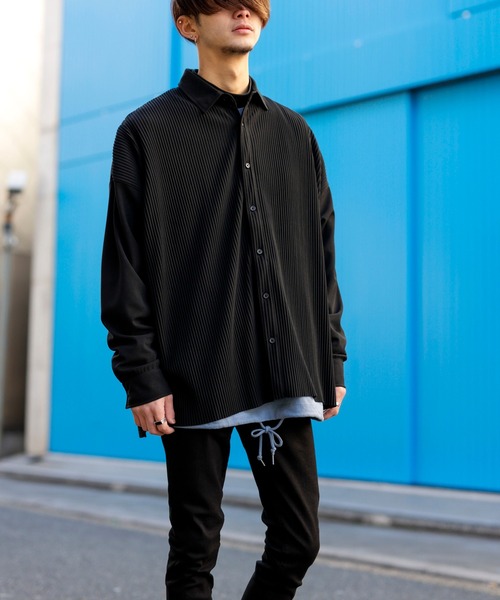 ADMIX/ATELIER SAB MEN(アドミックスアトリエサブメン)の「クレープ タック プリーツ コンビ シャツ セットアップ対応可(シャツ/ブラウス・メンズ・グレイッシュブルー/ブラック/グレイッシュベージュ/グレー・50/48)」の5枚目の写真
