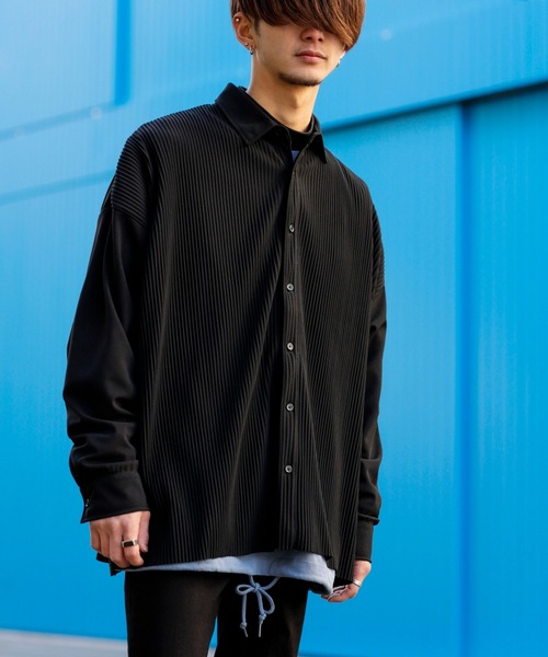 ADMIX/ATELIER SAB MEN(アドミックスアトリエサブメン)の「クレープ タック プリーツ コンビ シャツ セットアップ対応可(シャツ/ブラウス・メンズ・グレイッシュブルー/ブラック/グレイッシュベージュ/グレー・50/48)」の16枚目の写真