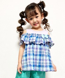 KP | シャーリングチェックオフショルダーチュニック(100-130cm)(チュニック)