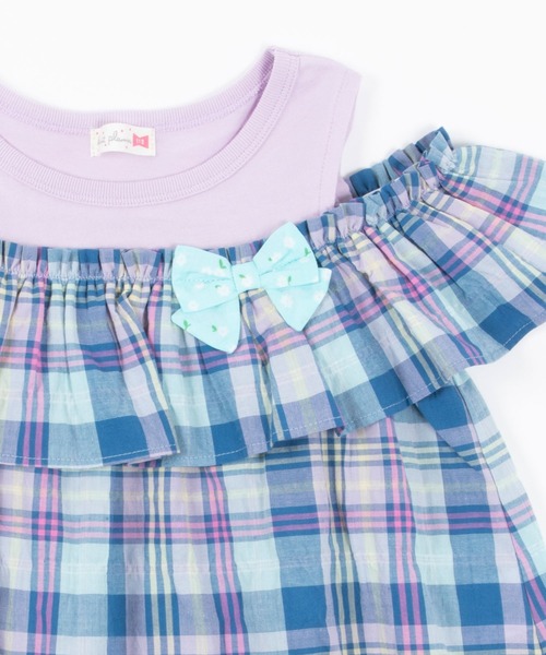 KP（ケーピー）の「シャーリングチェックオフショルダーチュニック(100-130cm)（チュニック・キッズ・オレンジ/ブルー系その他・110cm/120cm/130cm/100cm）」の3枚目の写真